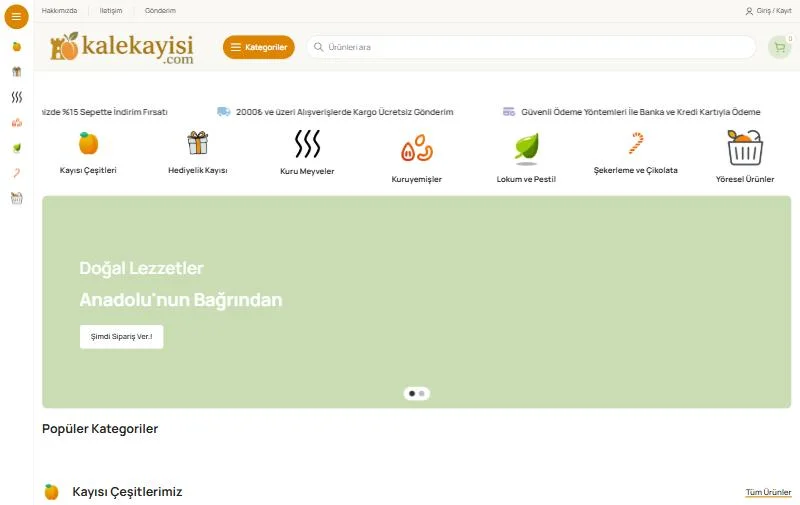 Kale Kayısı web sitesi (kalekayisi.com) ana sayfa ekran görüntüsü