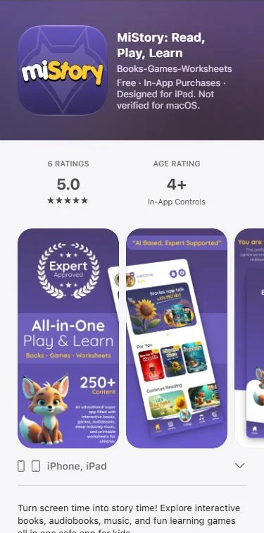 MiStory App Store sayfası ekran görüntüsü