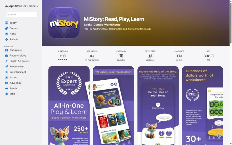 MiStory App Store sayfası ekran görüntüsü